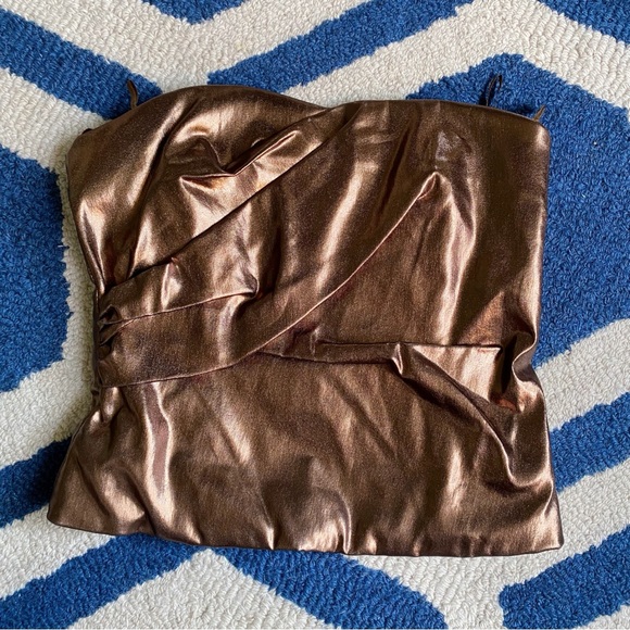 🌟 ZARA COPPER FAUX LEATHER METALLIC OPEN SHOULDER CROP TOP! - Picture 7 of 15